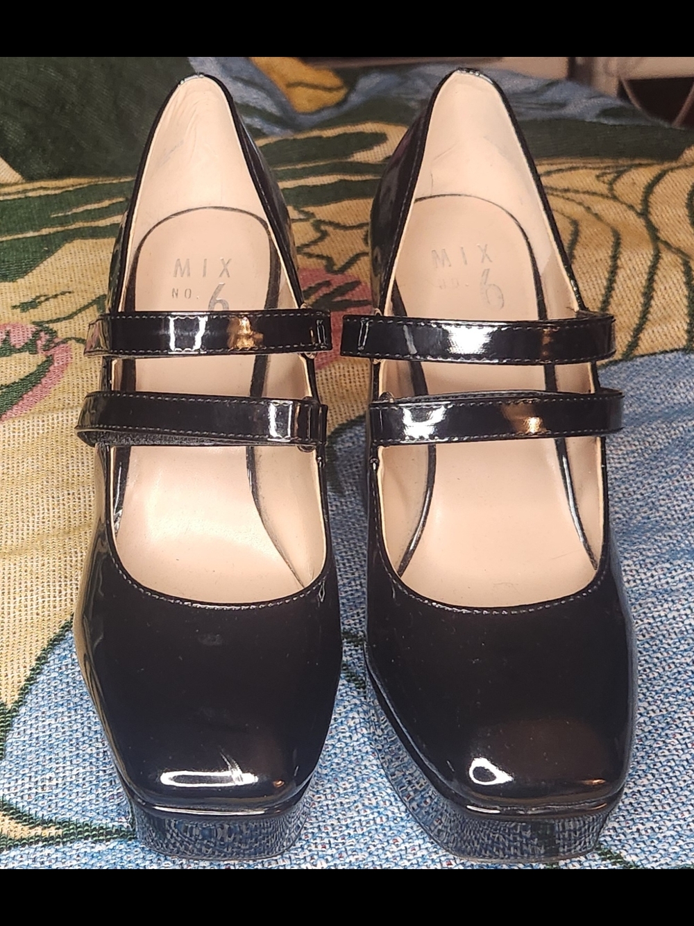 Mix No. 6 Black Patent Double-Strap Mary Jane Heels